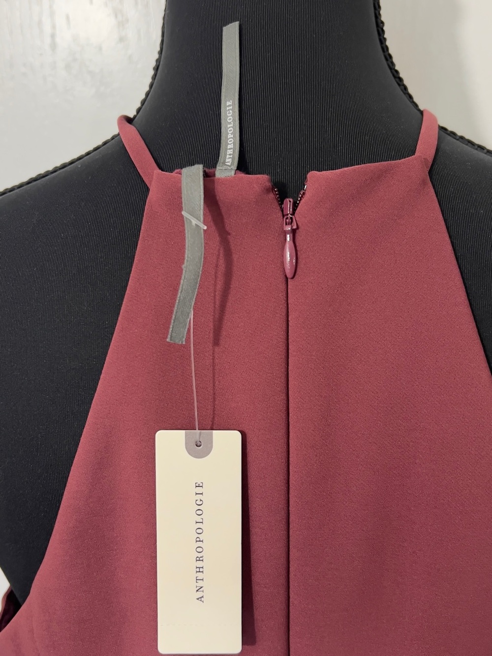 NWT! Anthropologie Halter Cutout Slim Midi Dress. M. Burgundy Retails for $168 - Picture 8 of 14